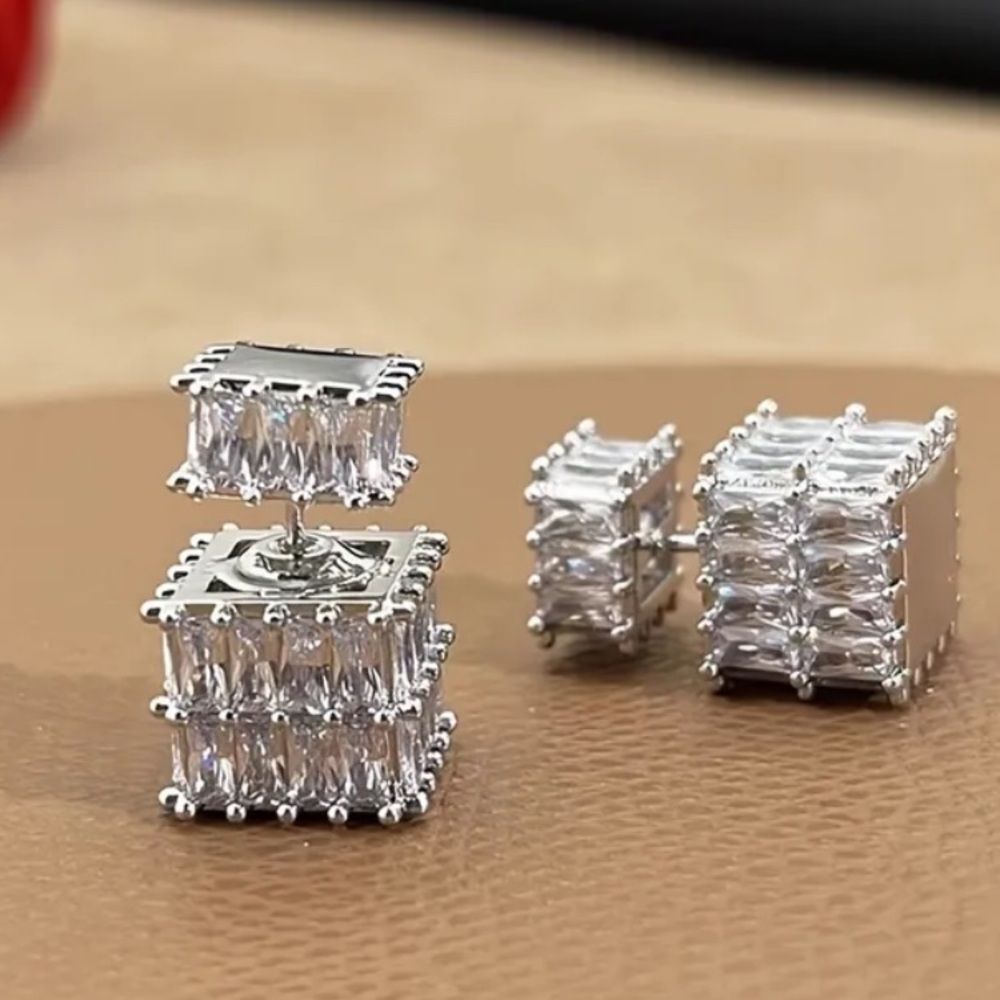 Perfume Bottle Geometric Rhinestone Square Double-Sided Stud Earring